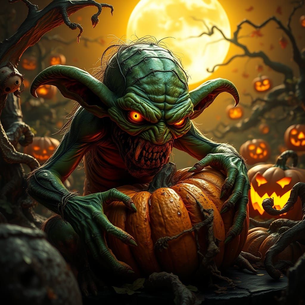 Goblin Feast: A Grotesque Halloween Scene in 3D