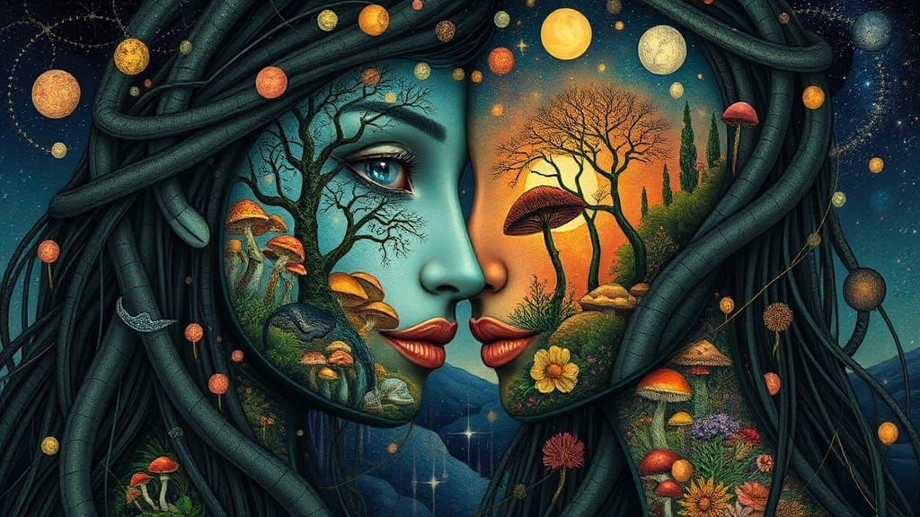 Intertwined Mindscapes: Ethereal Mixed-Media Concept Art