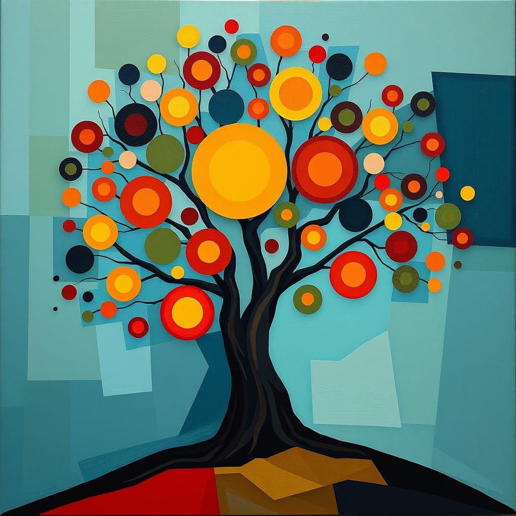Kandinsky-Inspired Tree with Colorful Circles