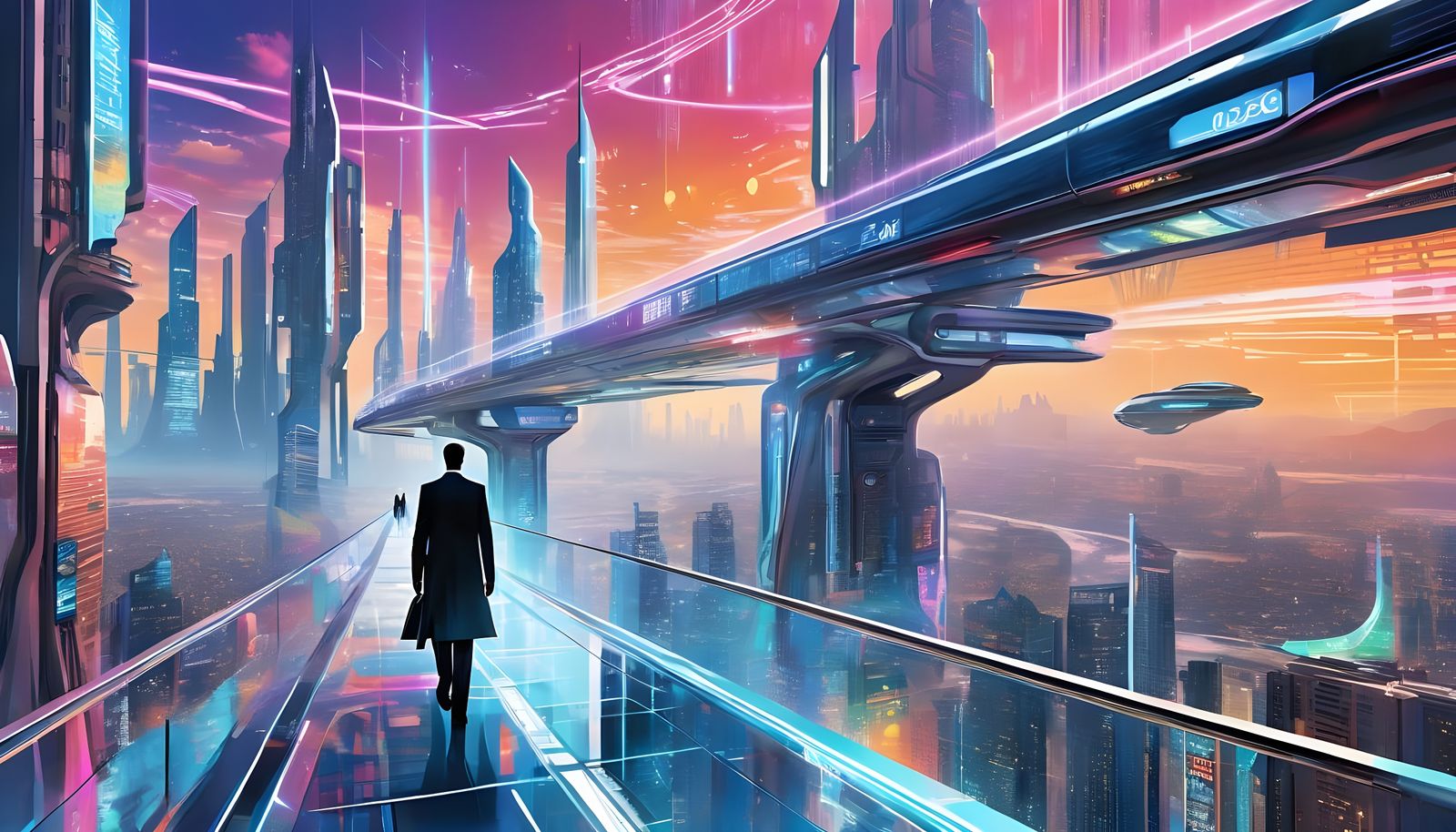 Futuristic Cityscape with Neon Glow in Retro-Futuristic Styl...