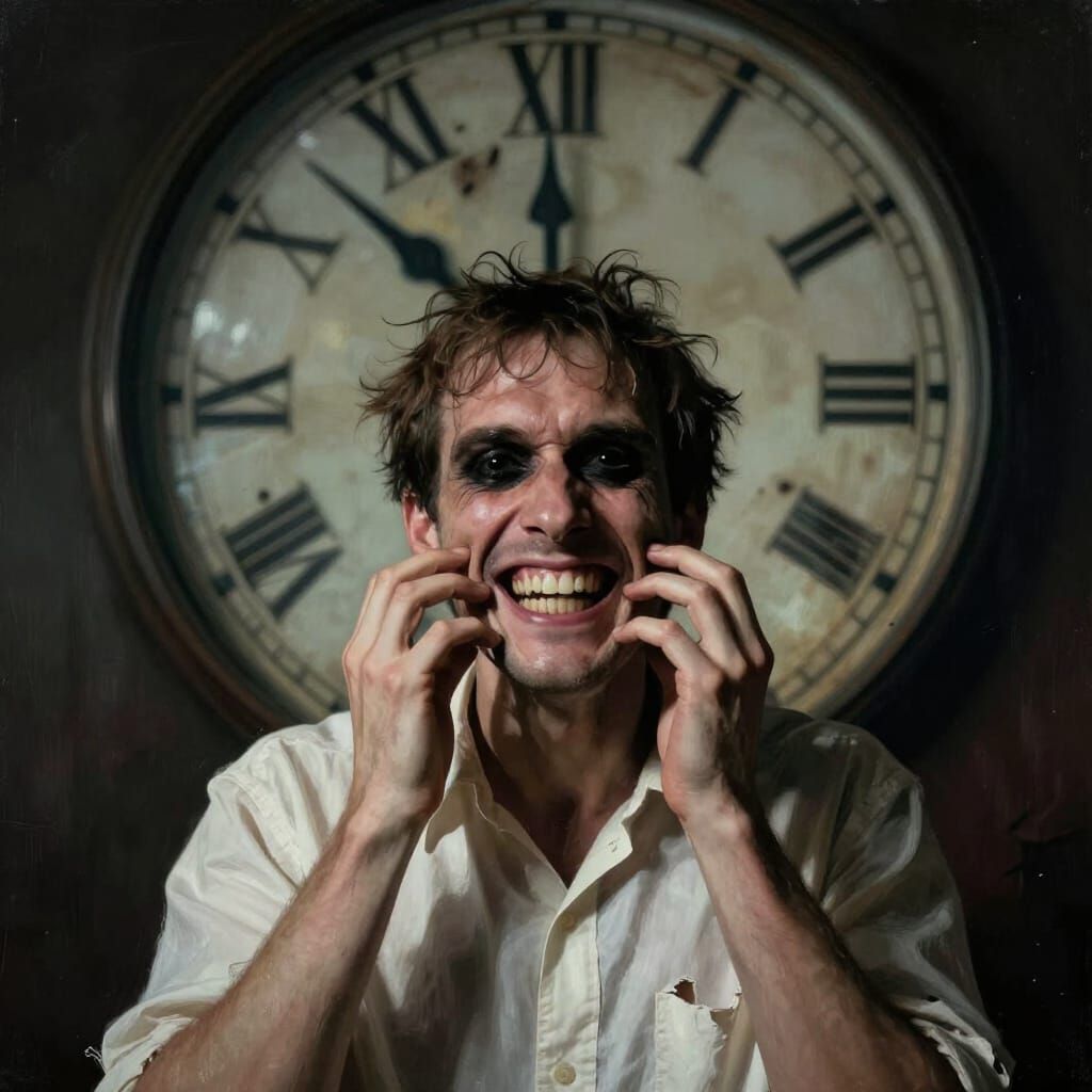 Man's Frantic Struggle Against Time in Dark Style