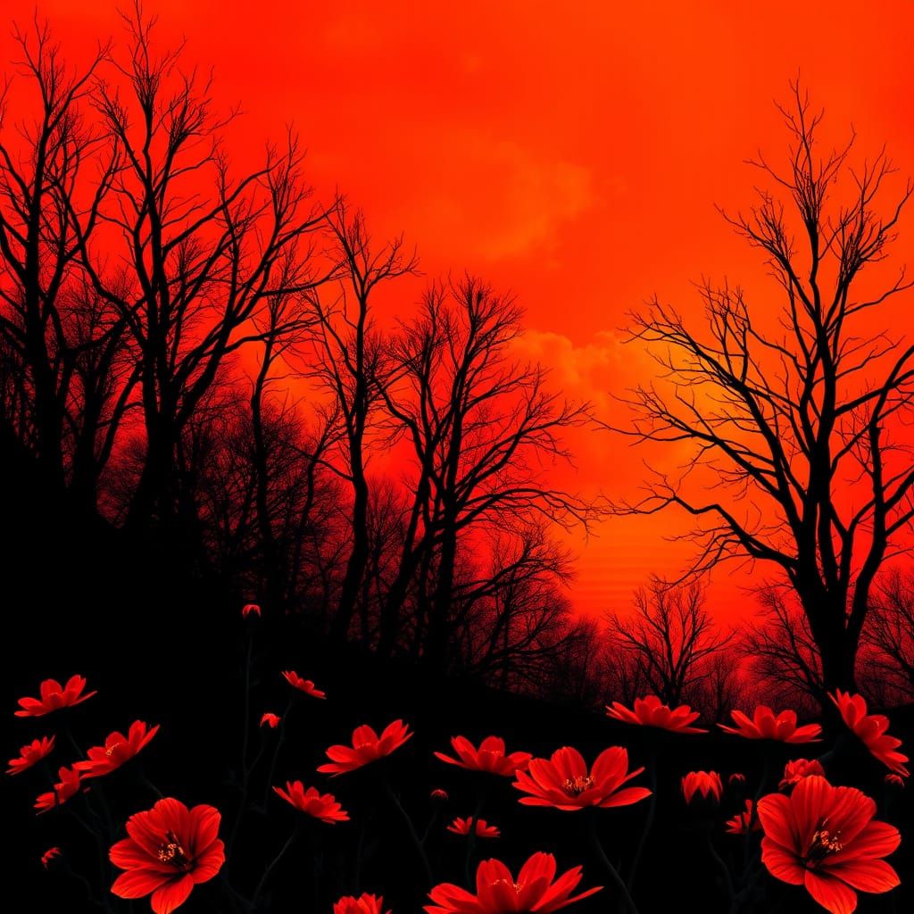 Vibrant Silhouetted Trees in an Astral Landscape