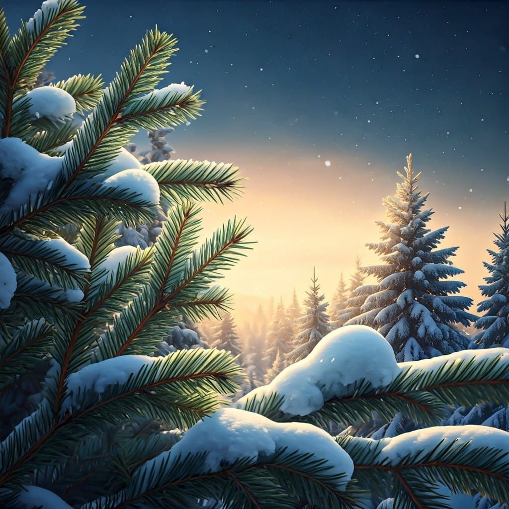 Winter Wonderland with Snow-Covered Evergreen Trees in a Ric...