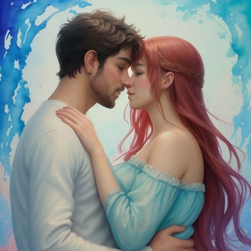 Entwined Souls: An Impressionist Gouache Masterpiece of Conn...