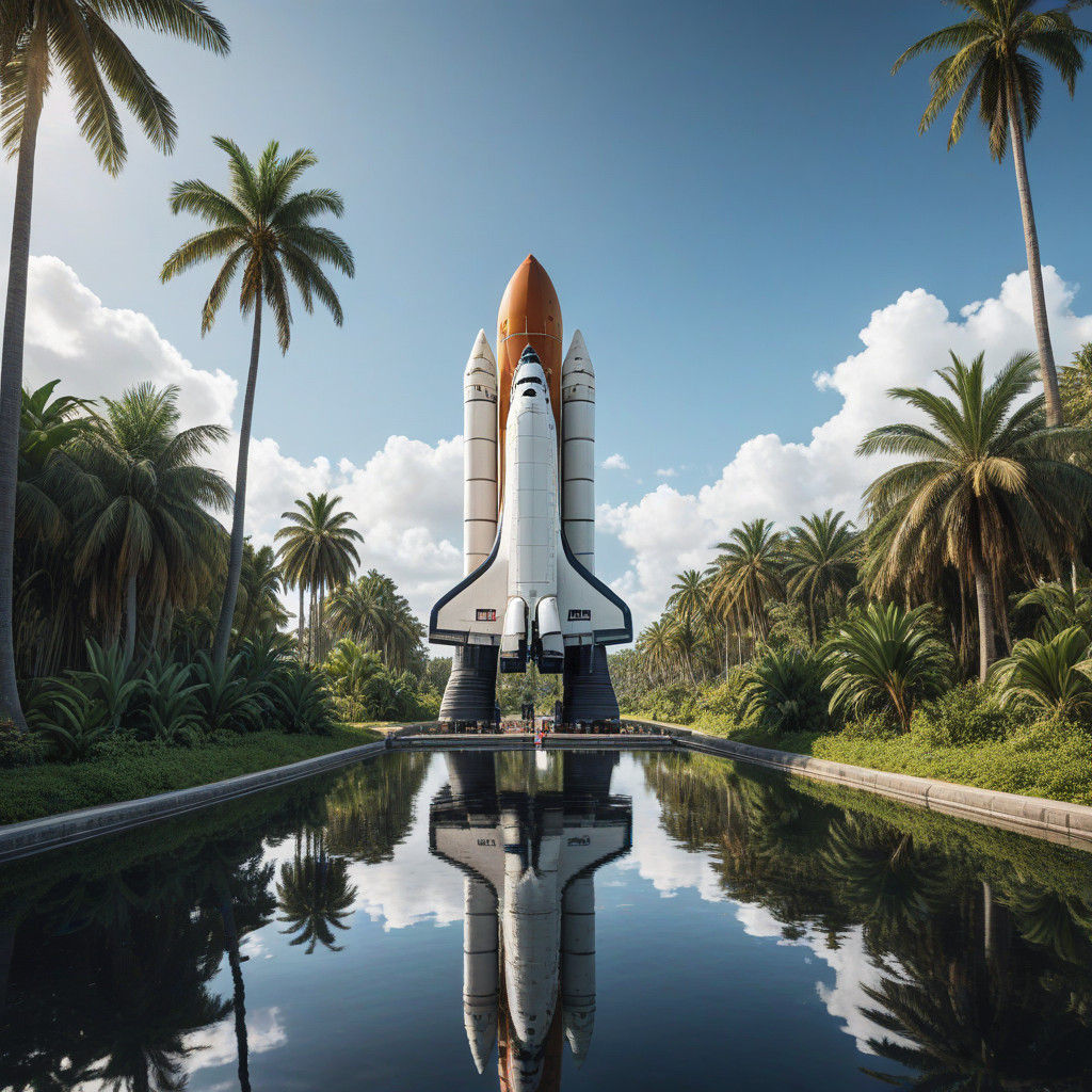 Space Shuttle Reflected in Serene Park Landscape