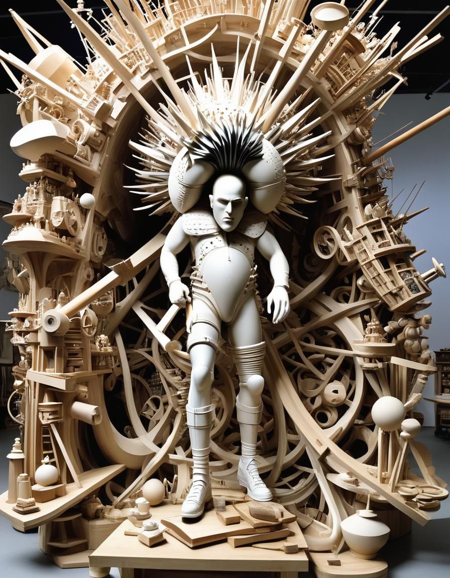 Whimsical Performance Sculpture with Mixed Media