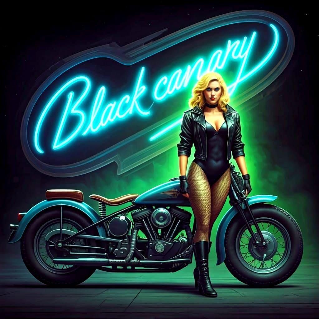Black Canary on Motorcycle in Pulp Art Deco Style