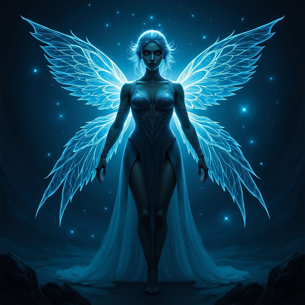 Glowing Aetherpunk Fairy in Folk Art Style