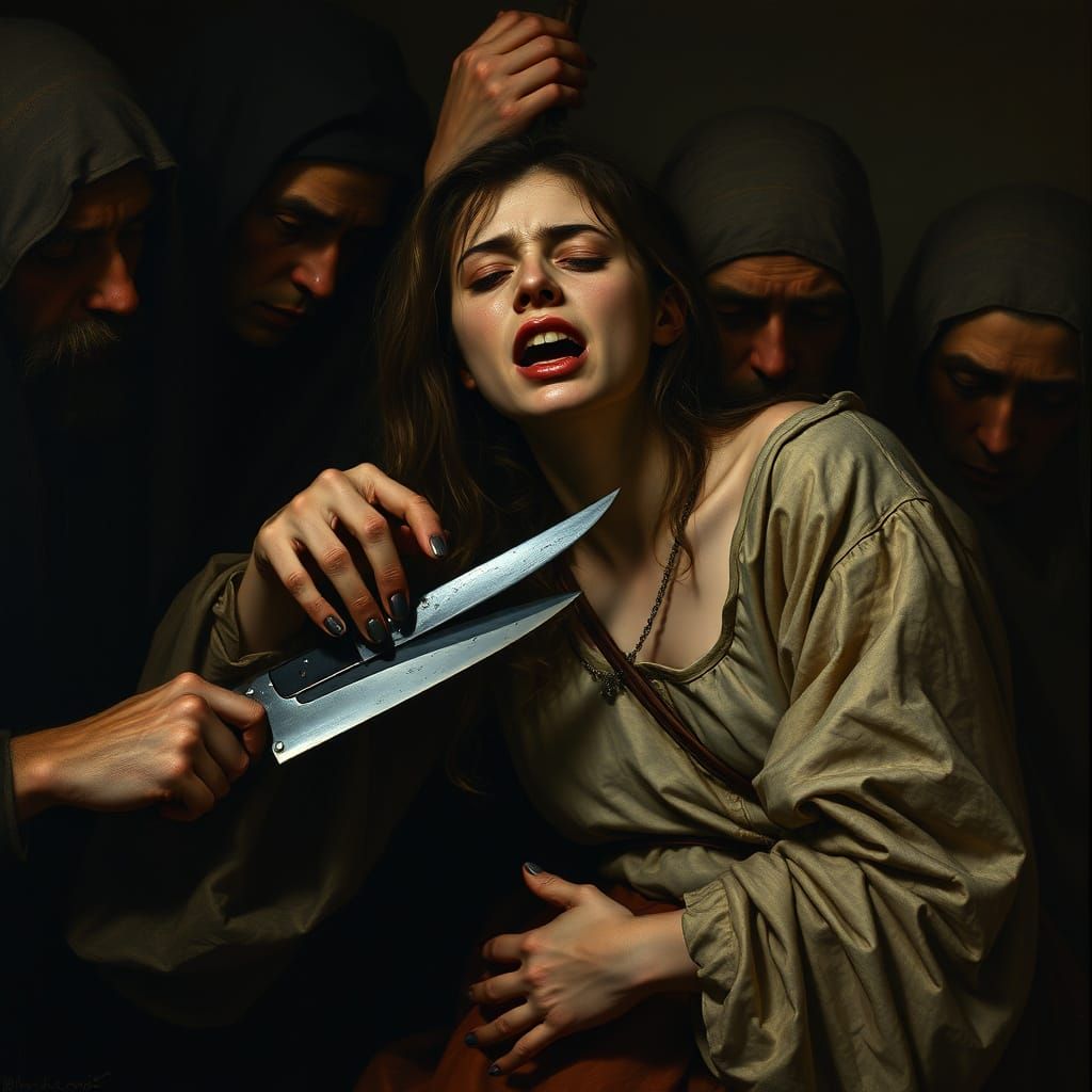 Sorrowful Woman in a Dark Caravaggio-Inspired Scene