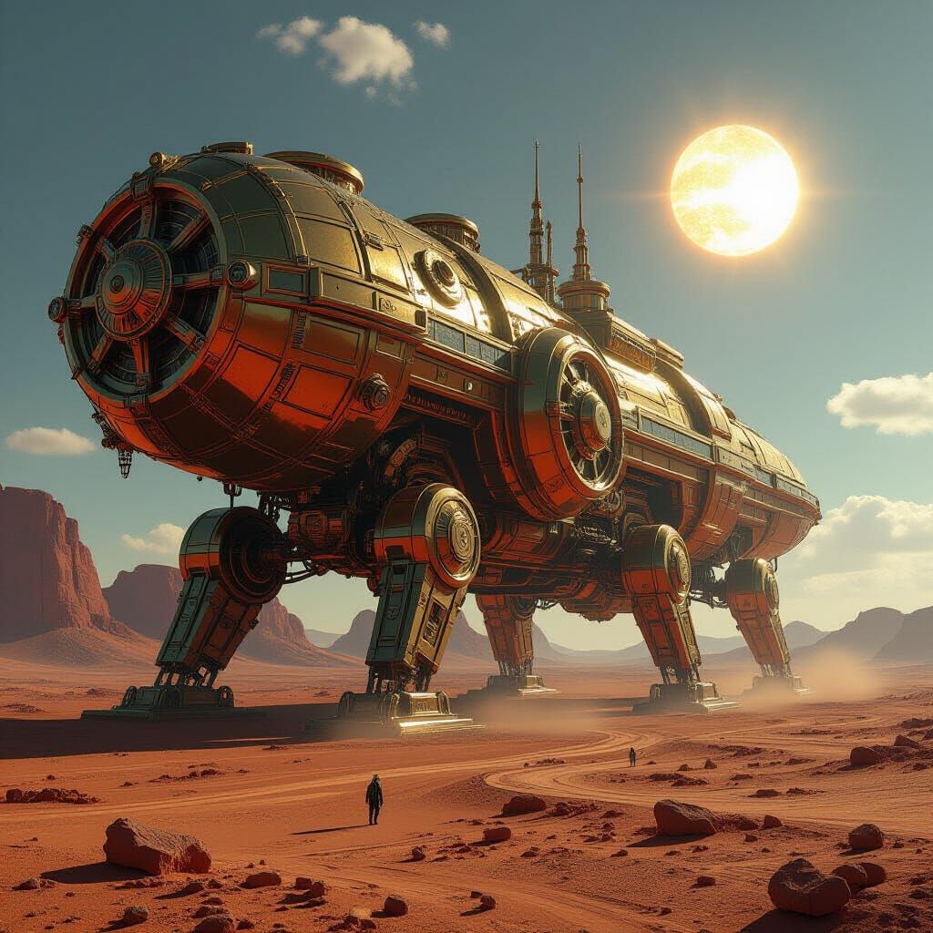 Mechanical City on Mars with Clockwork Gears and Aliens