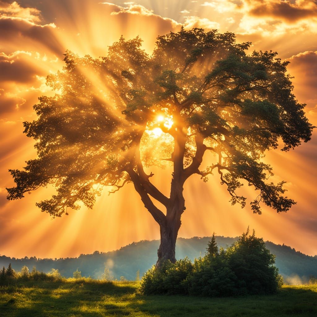 Lucky Tree in Warm Sunrise with Soft Focus