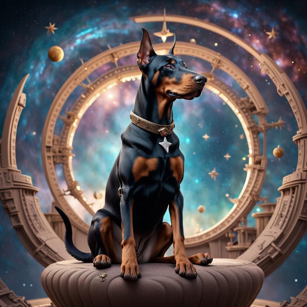 Doberman on a Small World in Space