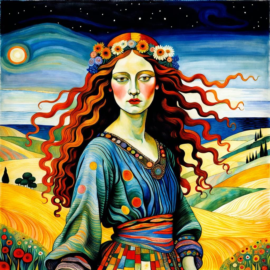 Mystical Bohemian Gypsy Druidess in Ethereal Cosmic Style