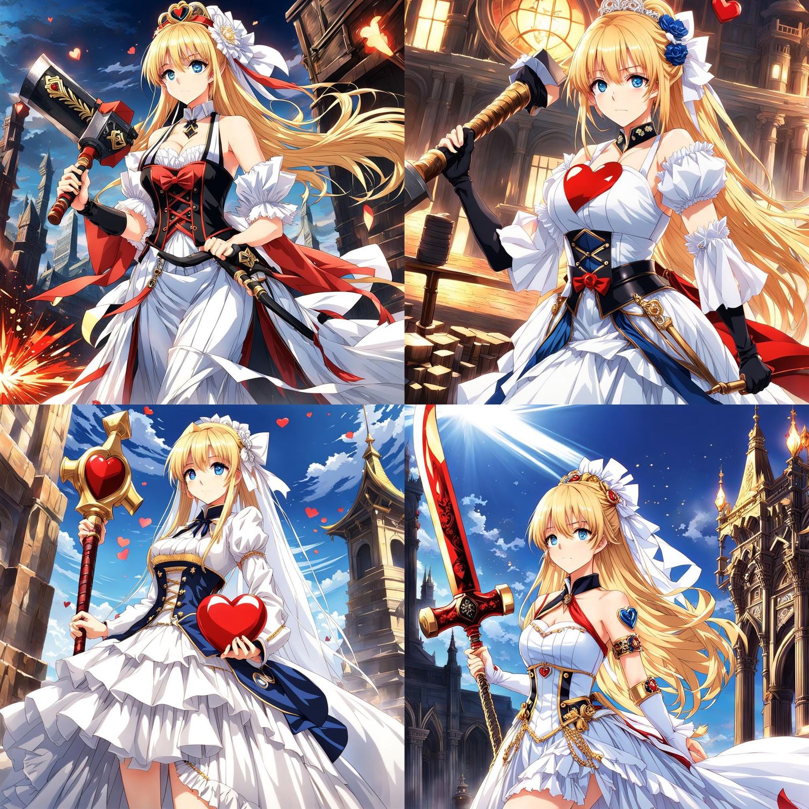Blonde Anime Bride with Hammer in Manga Style
