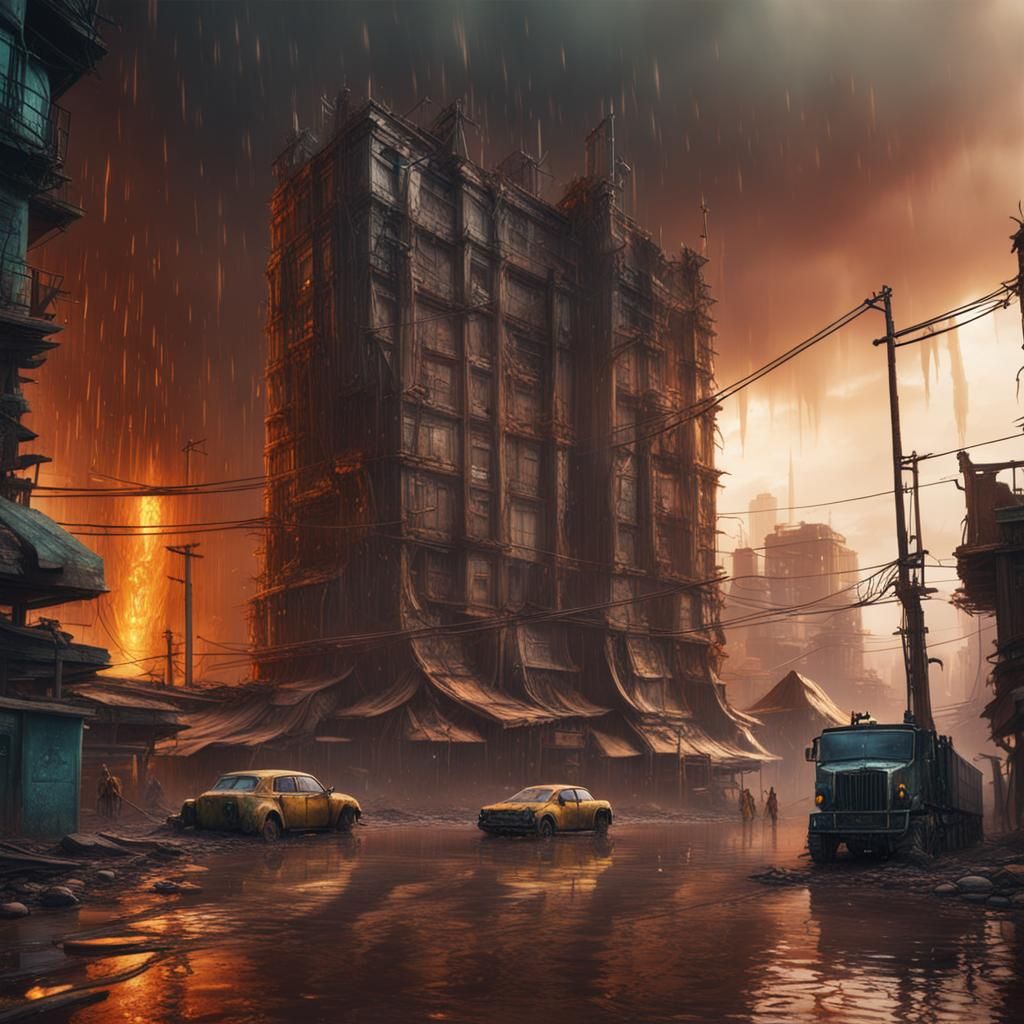 Acid Rain in African City: Detailed Matte Painting