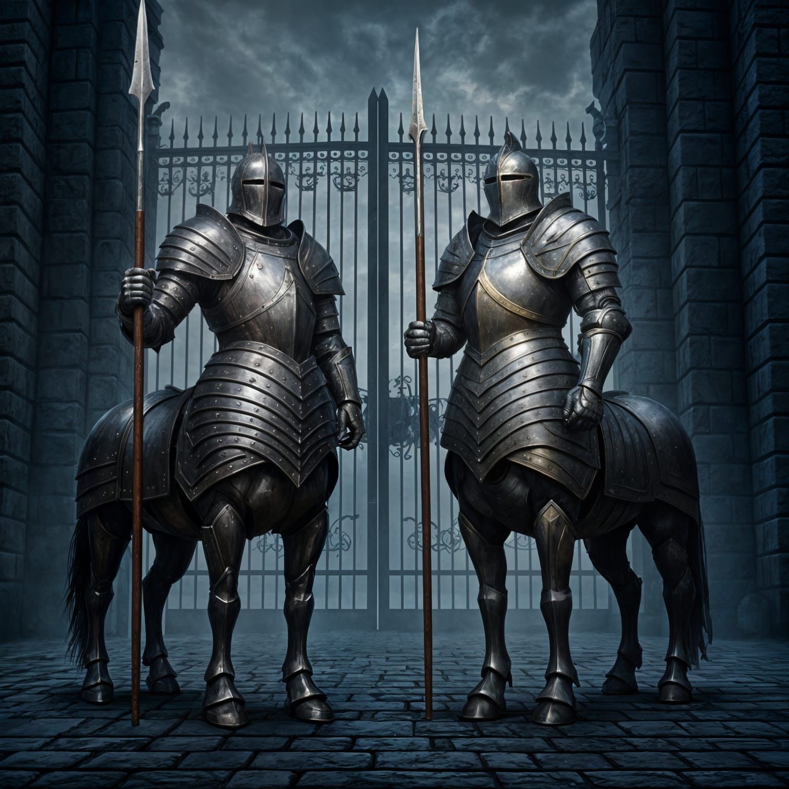 Majestic Dark Fantasy Centaurs in Plate Armor