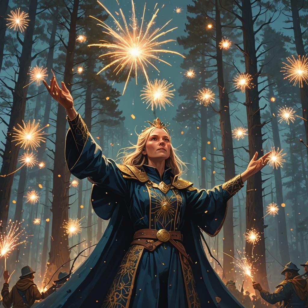 Regal Sorceress Celebrates in a Fantastical Forest