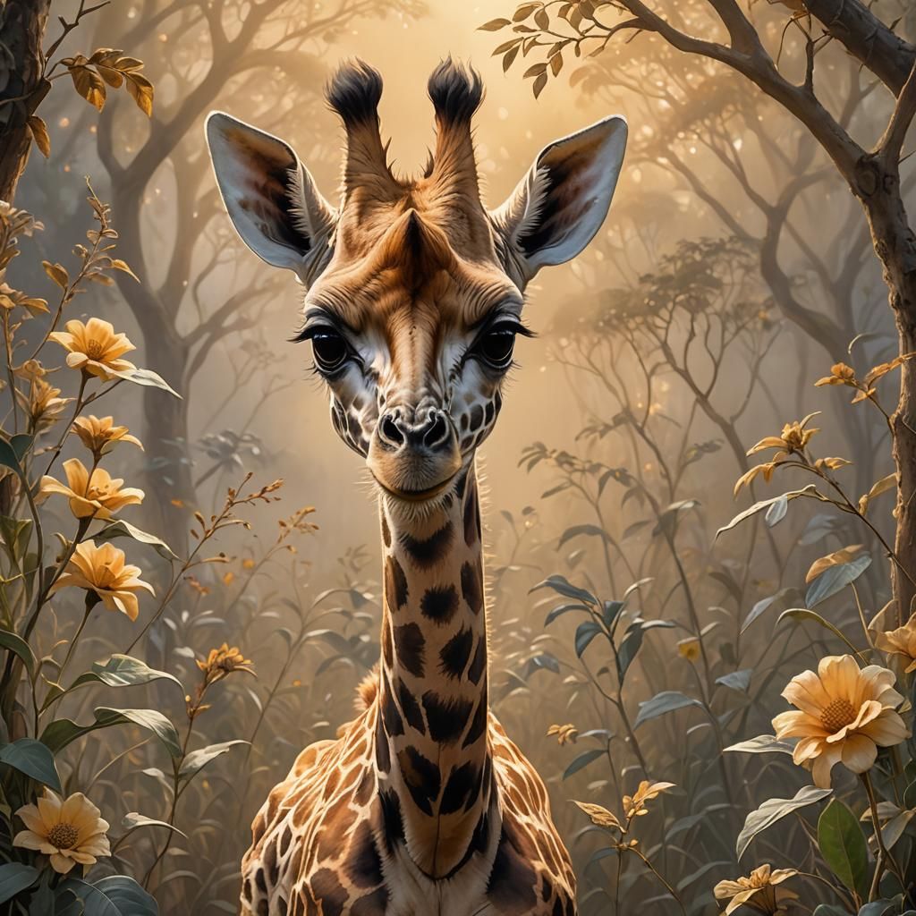 Gentle Giraffe Gaze at Misty Savannah Dawn