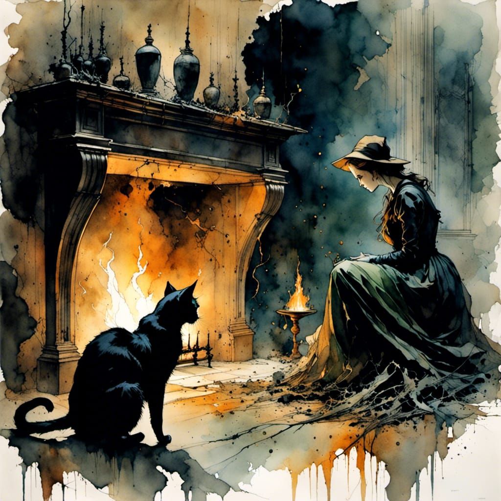 Black Cat and Tentacles in Witch's Workshop
