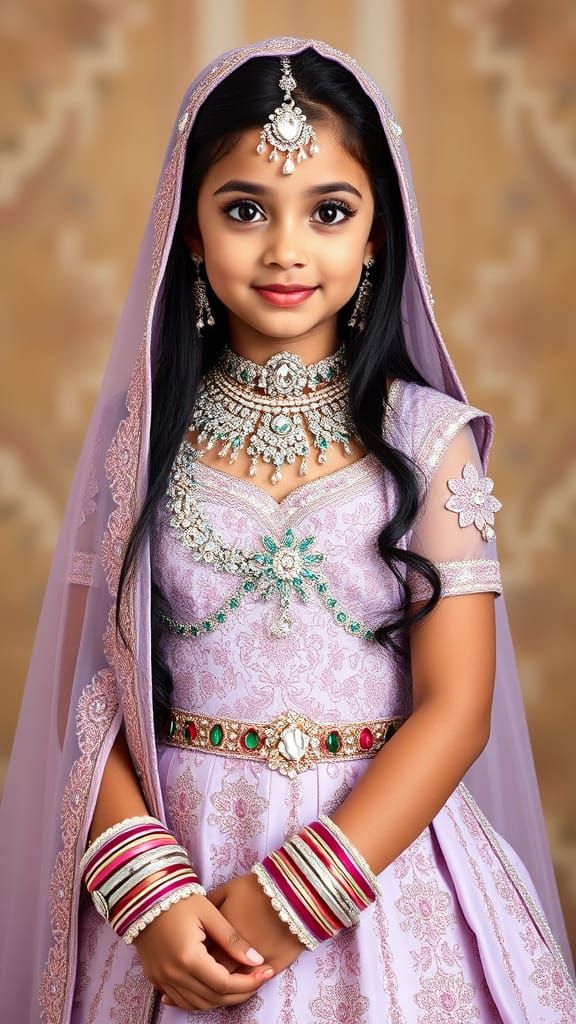 Elegant Islamic Princess in Lavender Bridal Gown with Statem...