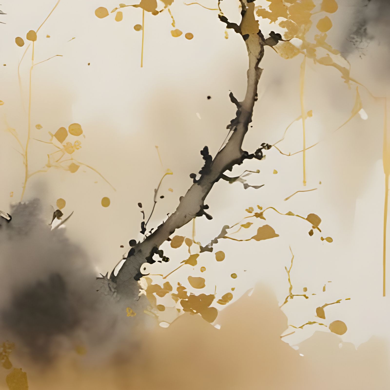 Ink Wash Painting of a Songbird