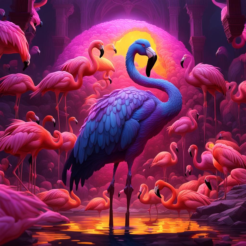 Flamingo King in Dark Fantasy Style