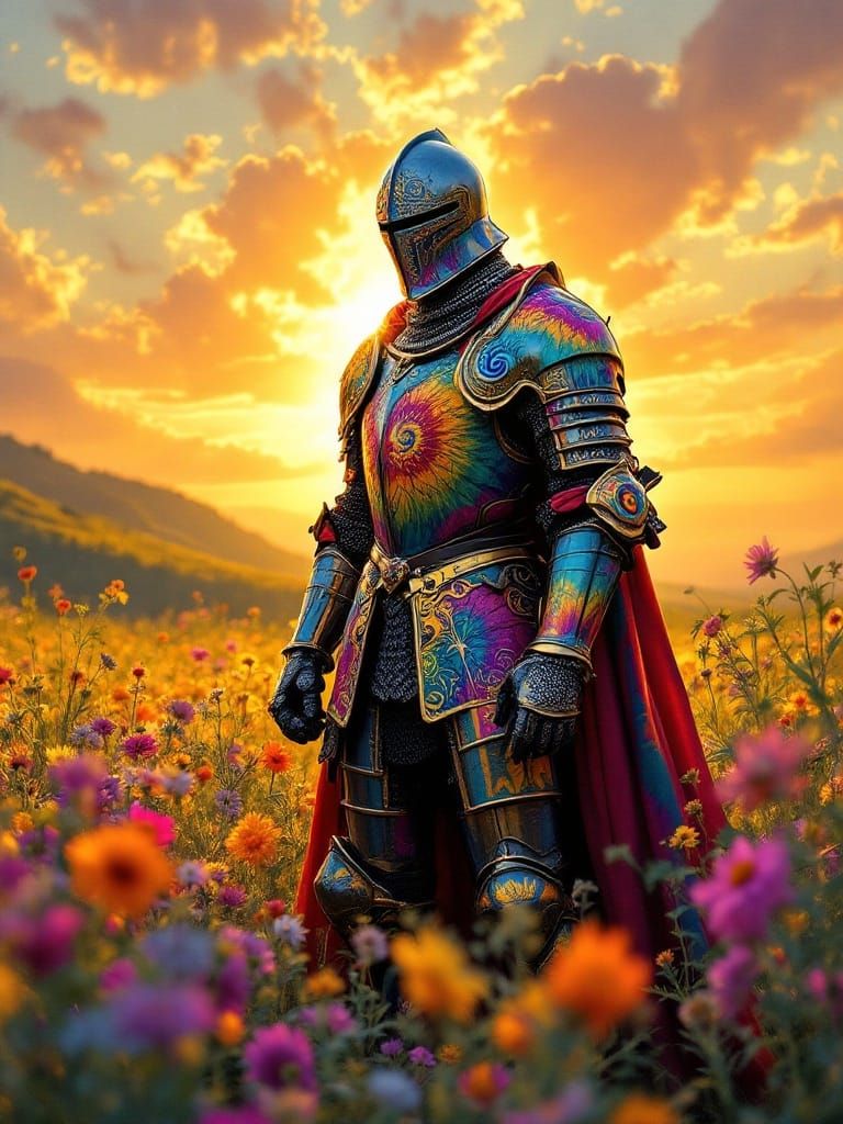 Gallant Knight Amidst Vibrant Wildflowers