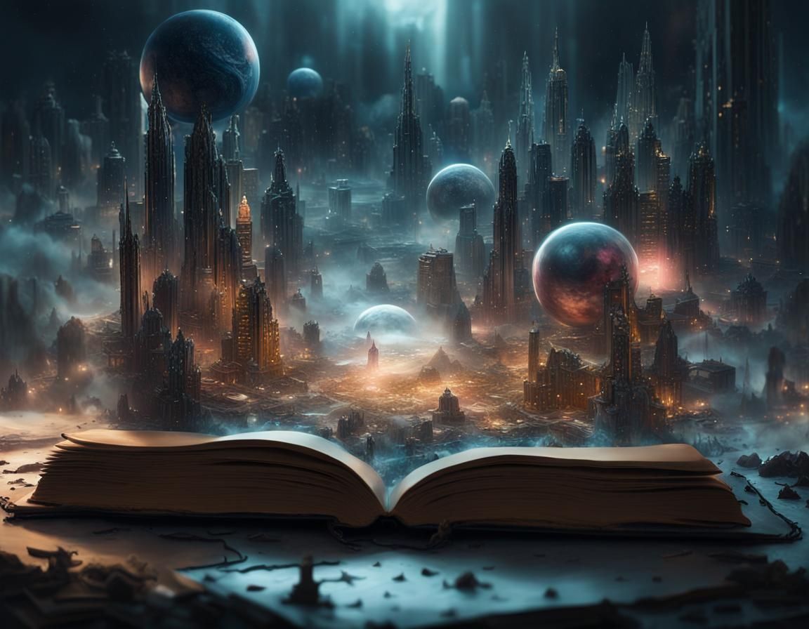 Cyberpunk City Universe Emerging from Book