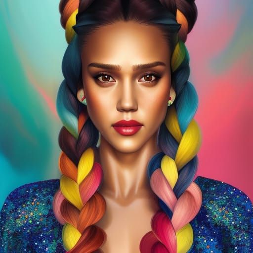 Jessica Alba Portrait with Braids and Sparkles