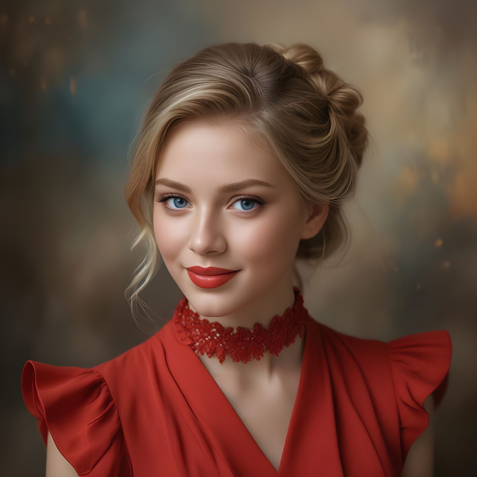 Gorgeous Blonde Woman Smiling with Bright Blue Eyes and Long...