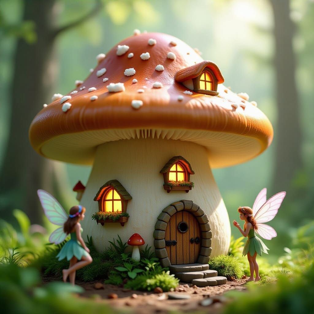 Tiny Fairies in Giant Mushroom Houses