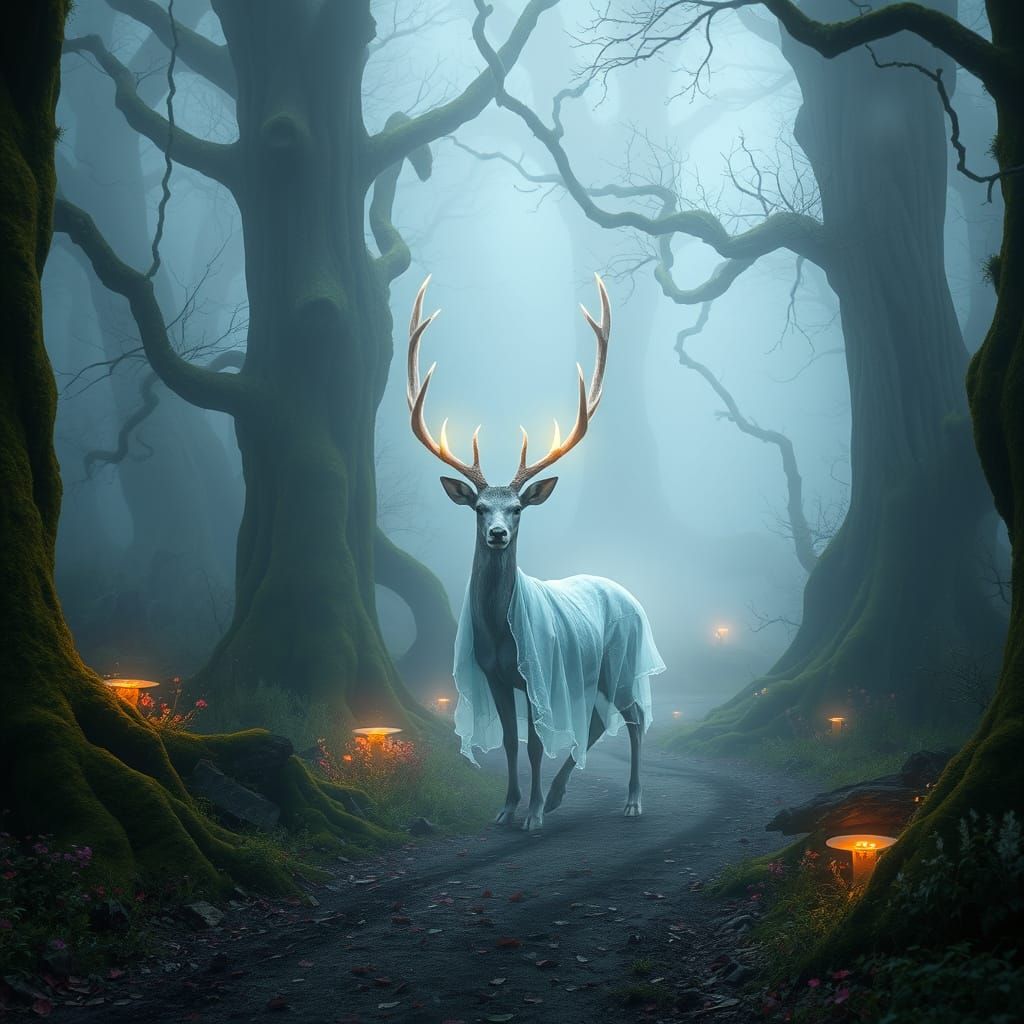 Ethereal Deer Illuminates Enchanted Forest