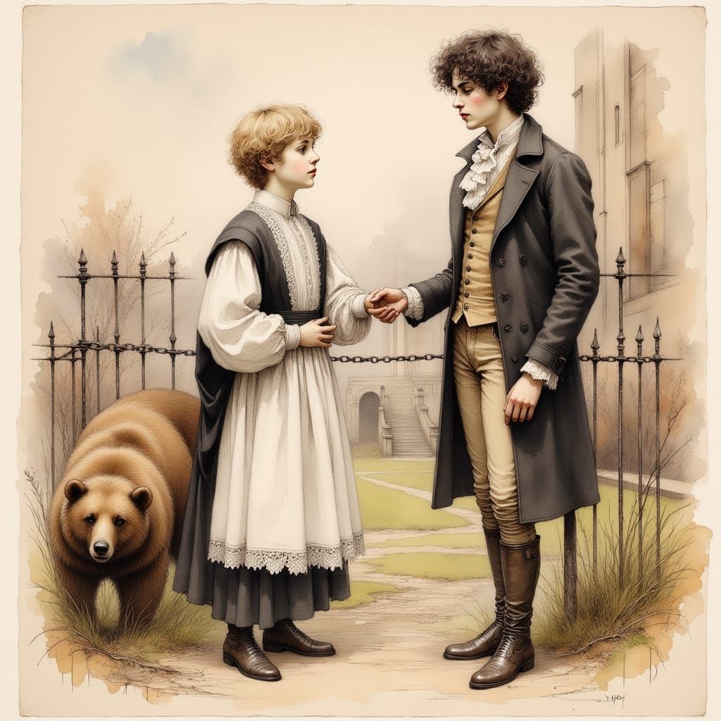 Lord Byron and Choirboy: Colored Charcoal Drawing