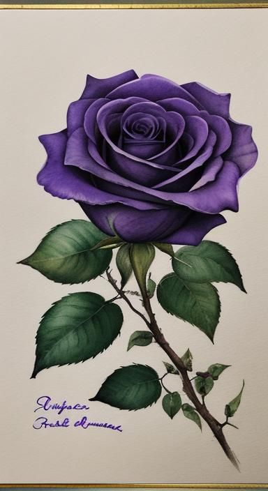 Detailed Botanical Illustration of a Deep Purple Rose