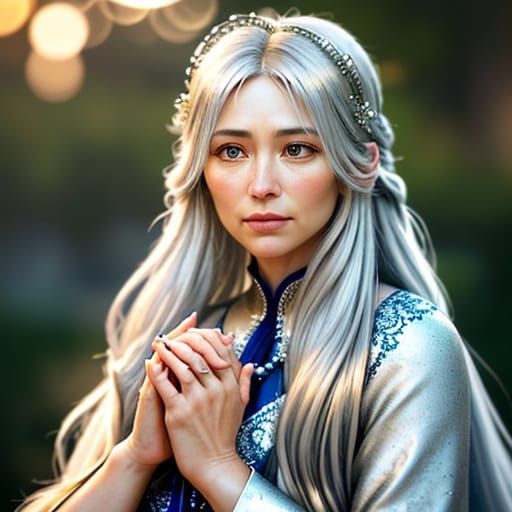 Ethereal Portrait of a Pregnant Woman in Serene Prayer