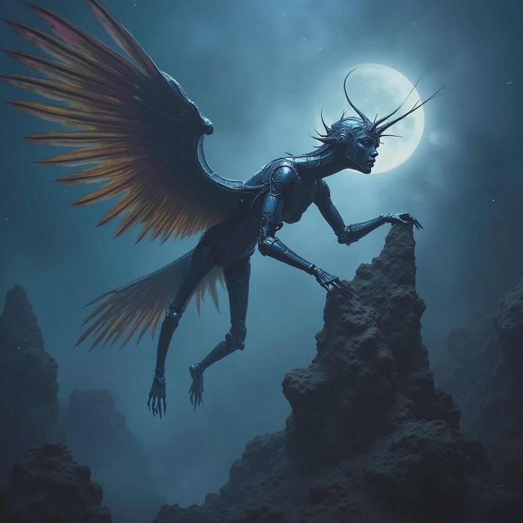 Mystical Woman in Biomechanical Cyberpunk Style