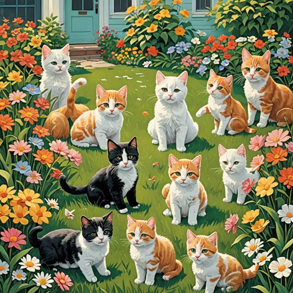 Kittens and Puppies Play in Sunny Backyard