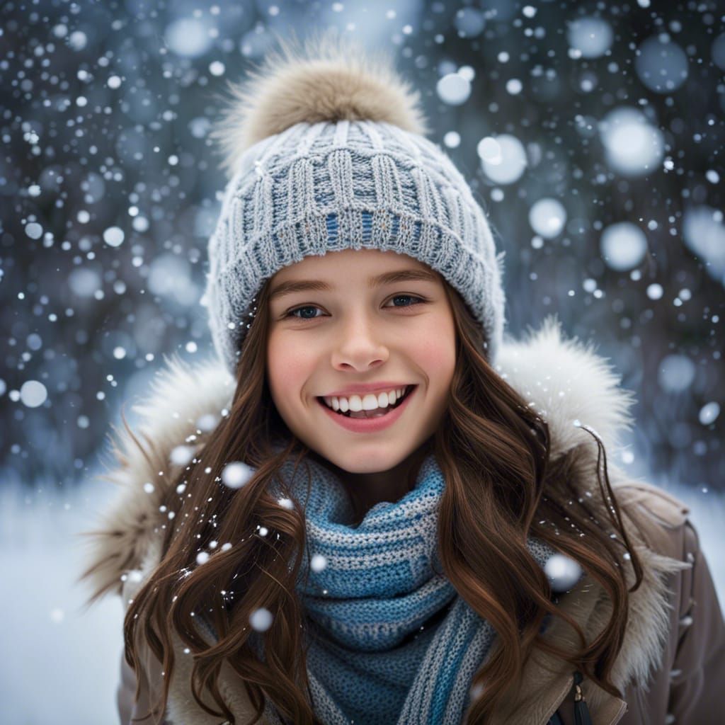 Delighted Girl in Winter Wonderland Portrait