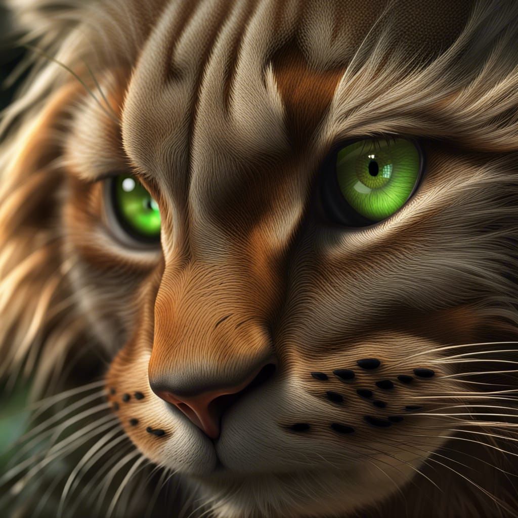 Hyperrealistic Maine Coon Portrait, Detailed Fur and Green E...