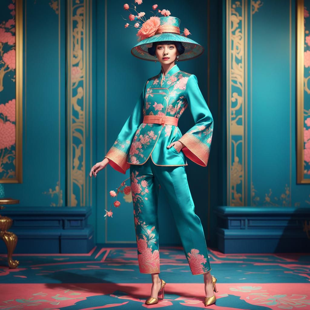 JiU in Turquoise Chinoiserie Outfit: Concept Art