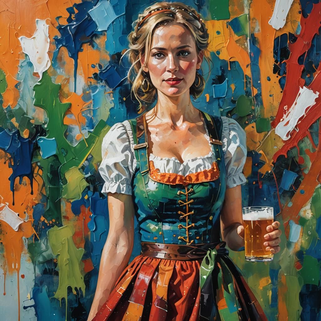 Dirndl and Beer in Abstract Expressionist Style