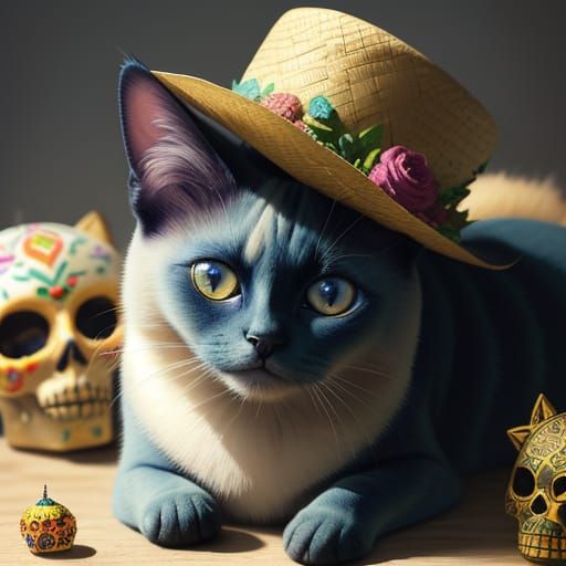 Siamese Cat in Sombrero Watercolor Painting