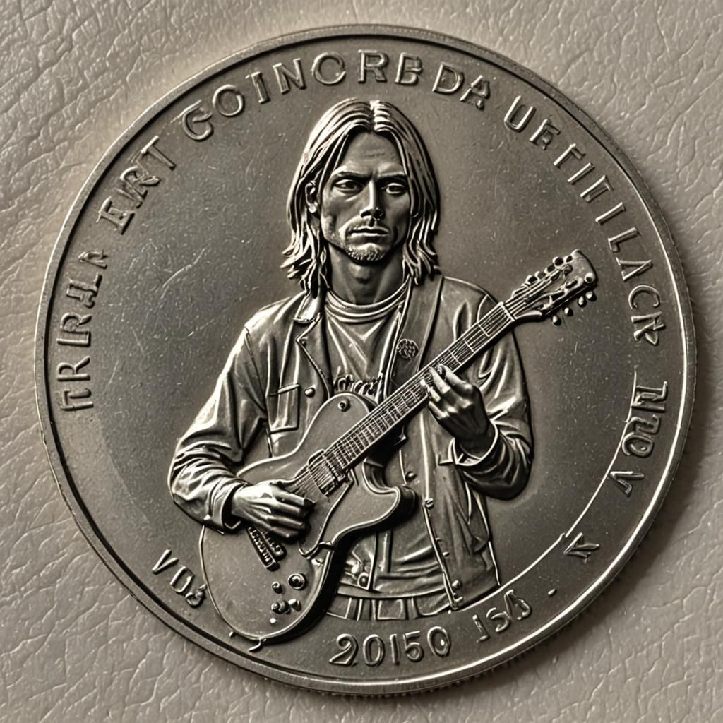 Kurt Cobain Portrait Coin in Guitar-Inspired Art