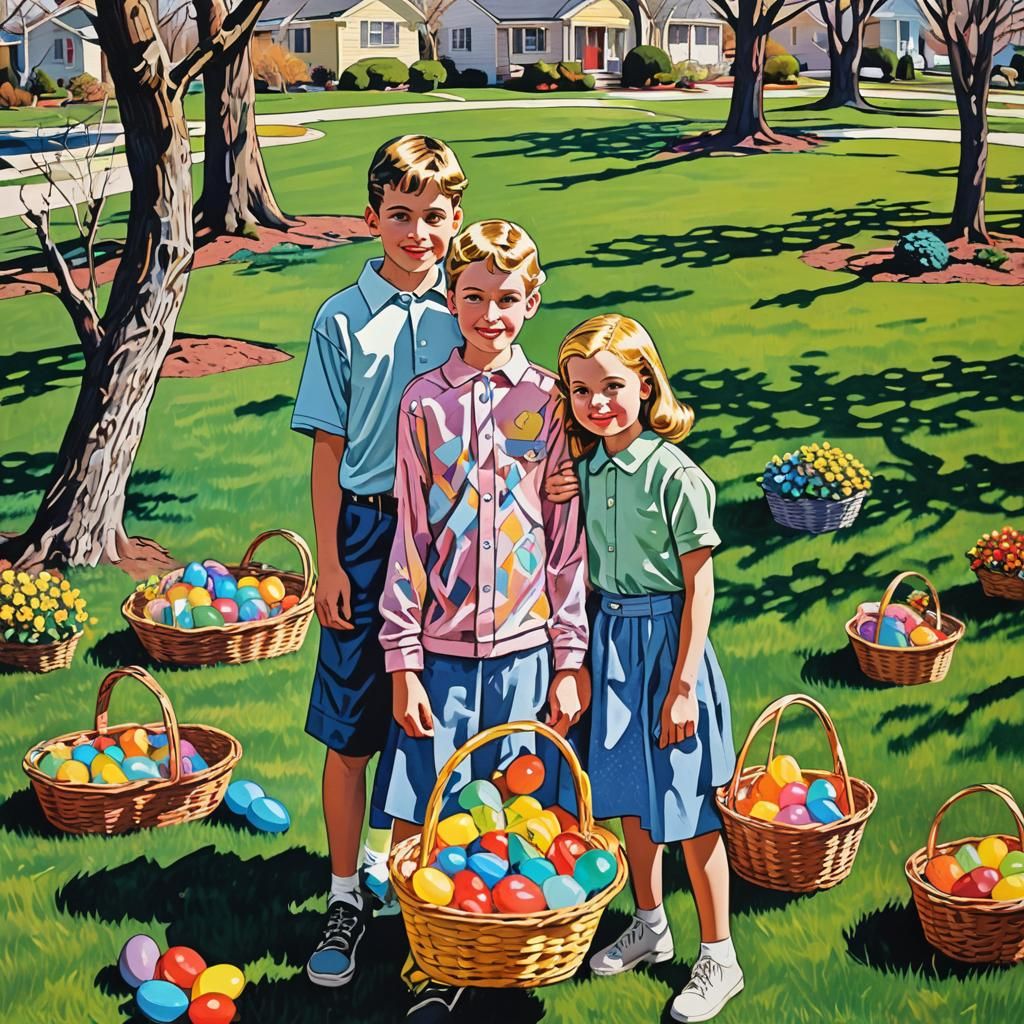 Pop Art Children with Easter Baskets