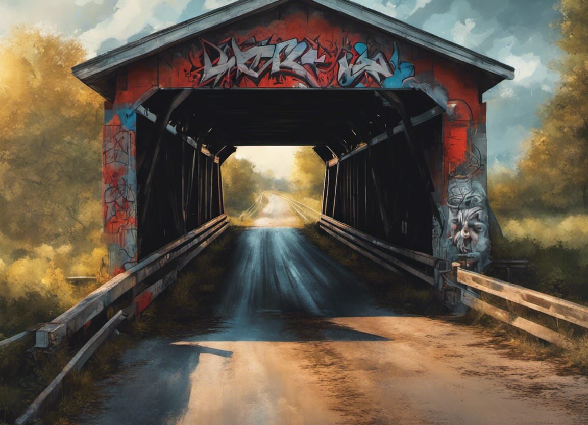 Graffiti Art Covered Bridge on Country Road