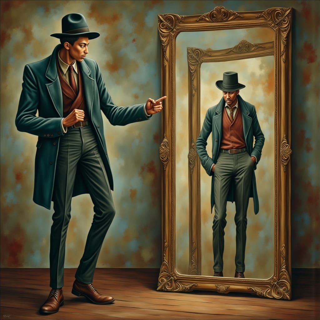 Parallel Universe Reflection in Vintage Mirror