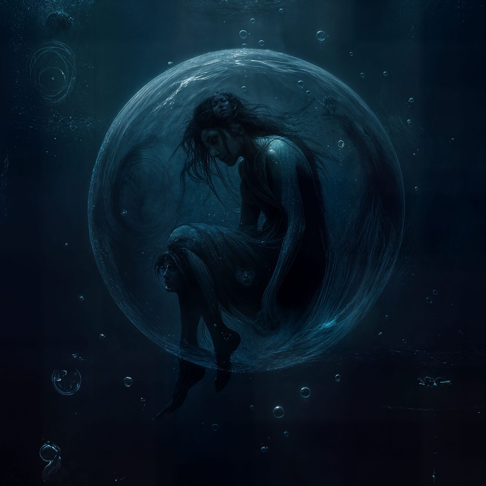 Drowned Woman Encased in Deep Sea Bubble