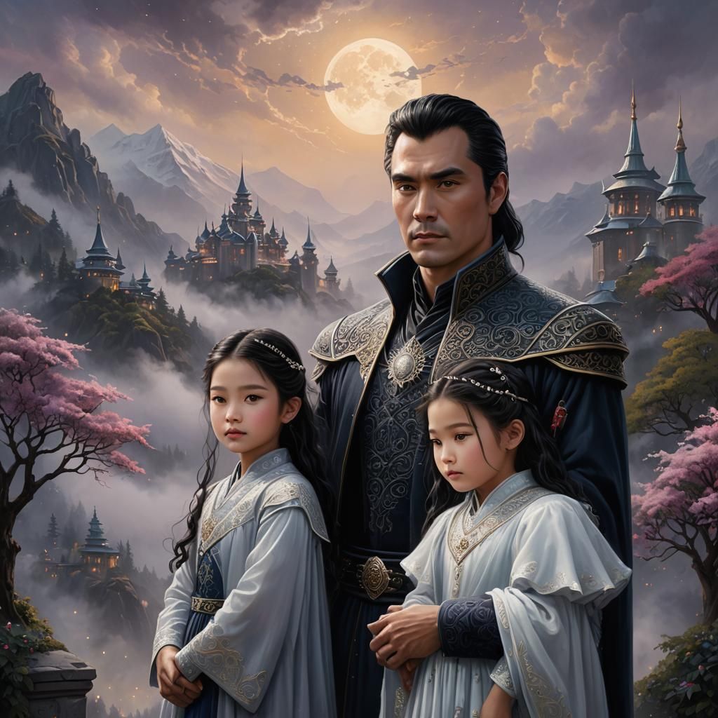 Rhysand with Daughter: Ethereal Fantasy Portrait