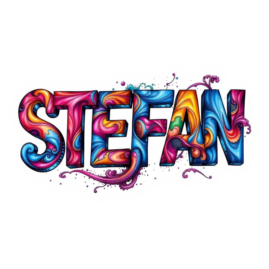 Vibrant 3D "STEFAN" Letters with Abstract Fractals