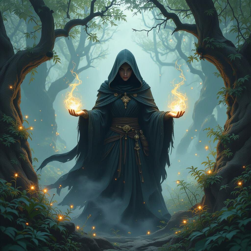Mysterious Sorceress in Enchanted Forest